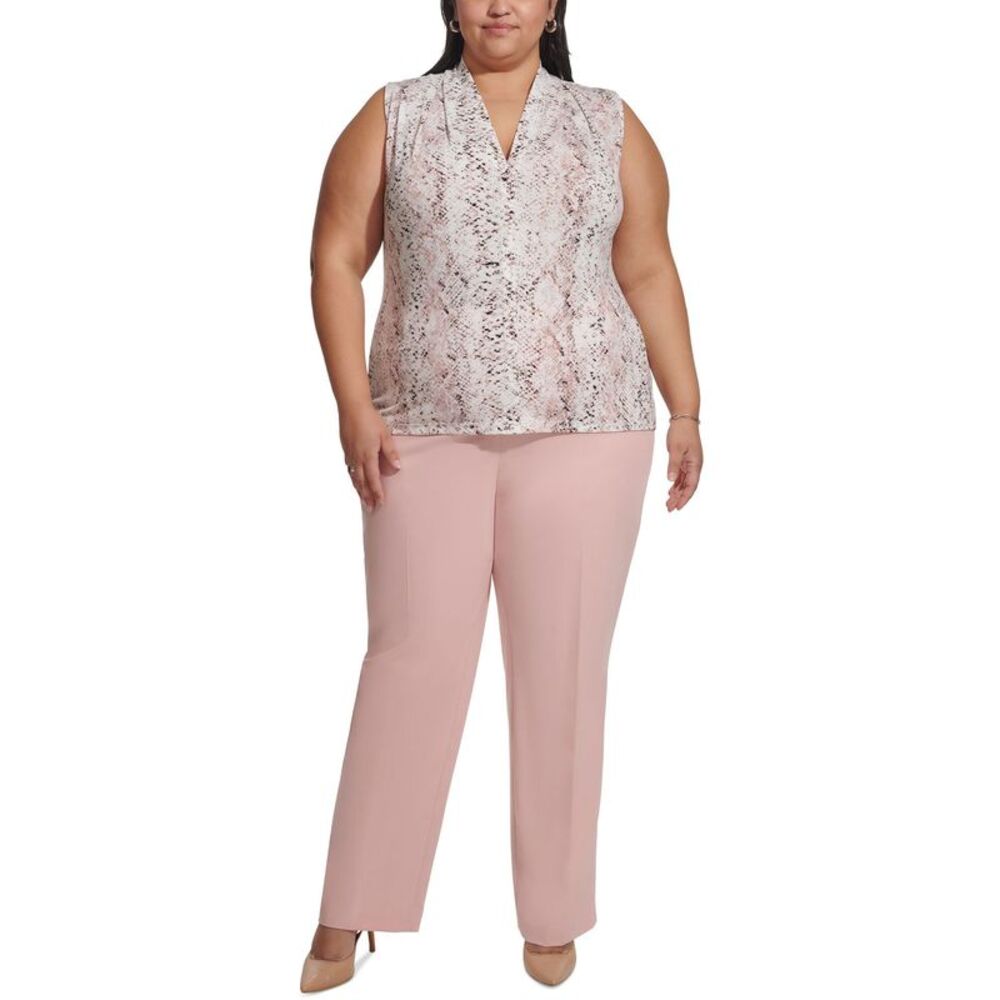 Calvin Klein Womens Plus Size Printed Sleeveless V-Neck Top 1X Silver Pink Multi